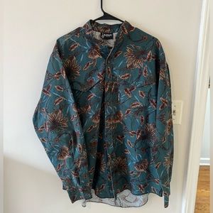 Vintage Men's Banjo Brushpopper Western Button Down with Feather Pattern